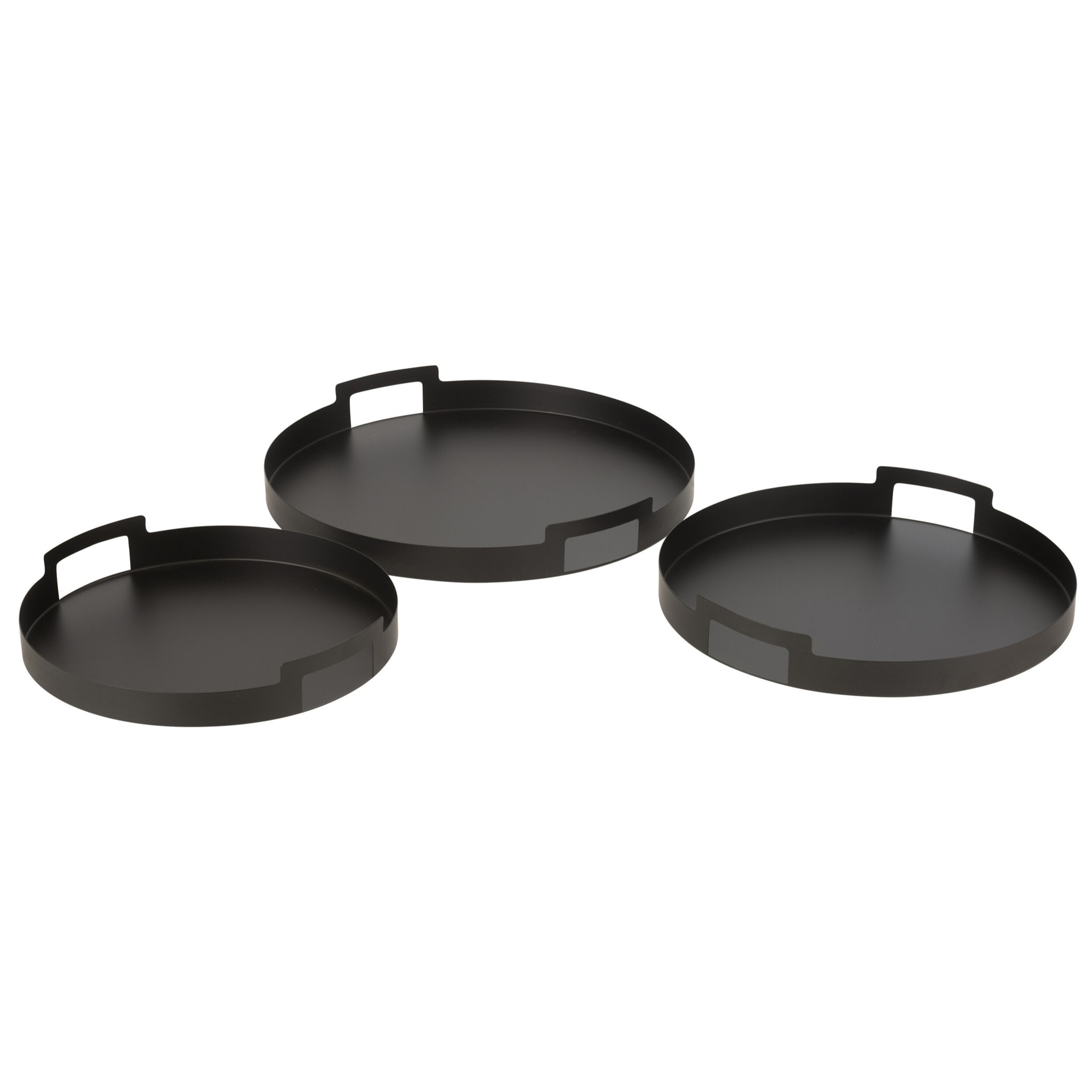 J-Line plateau Rond - metaal/polyresin - zwart - 3 stuks