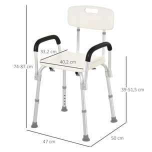 Silla Ducha Altura Regulable con Respaldo y Apoyabrazos Aguanta hasta 135 Kg