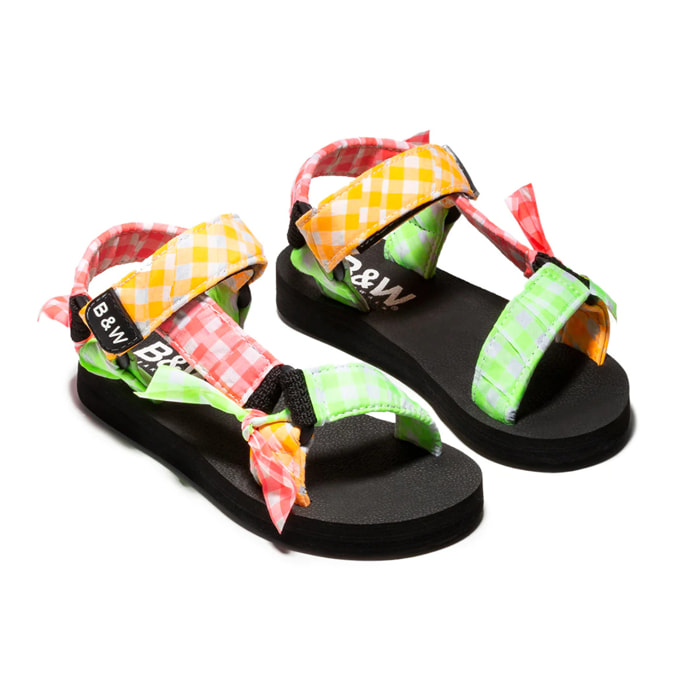 Sandalias De Niña De Cuadros Vichy Multicolor B&W