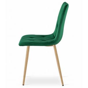 Set di 4 sedie Libra in velluto verde bosco e metallo effetto legno