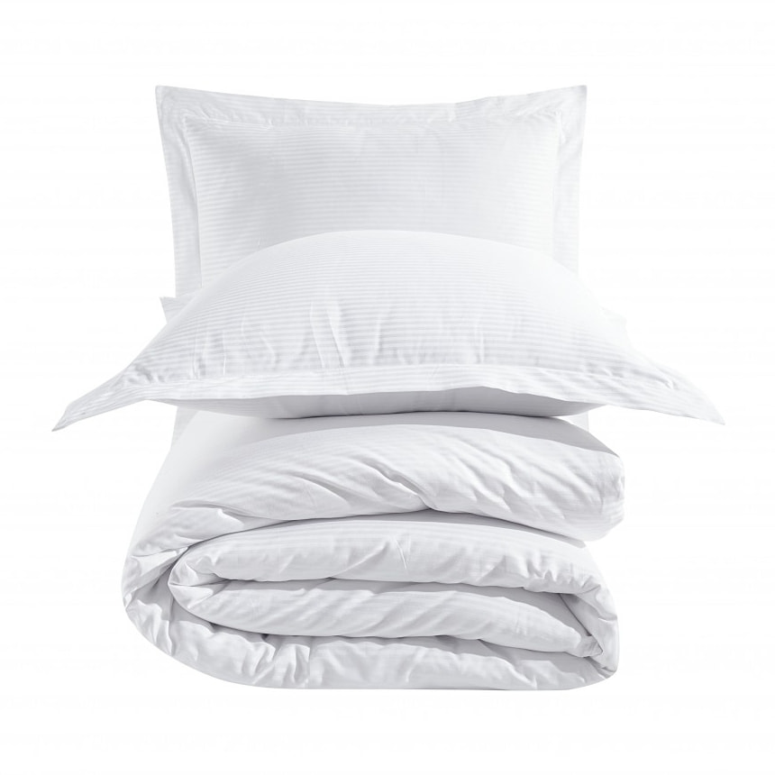 Housse de couette + taie(s) oreiller satin de coton rayé blanc