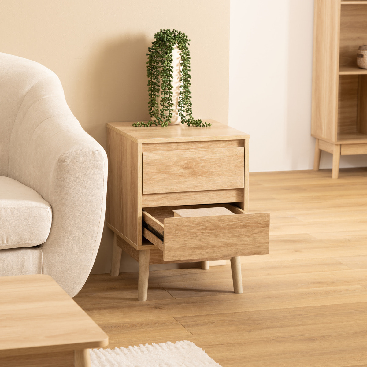 Table de chevet 2 tiroirs effet chêne naturel "Abana"