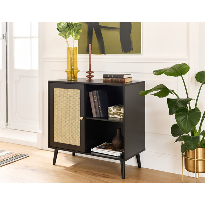 Goto - buffet haut - noir et cannage - 80 cm - Noir