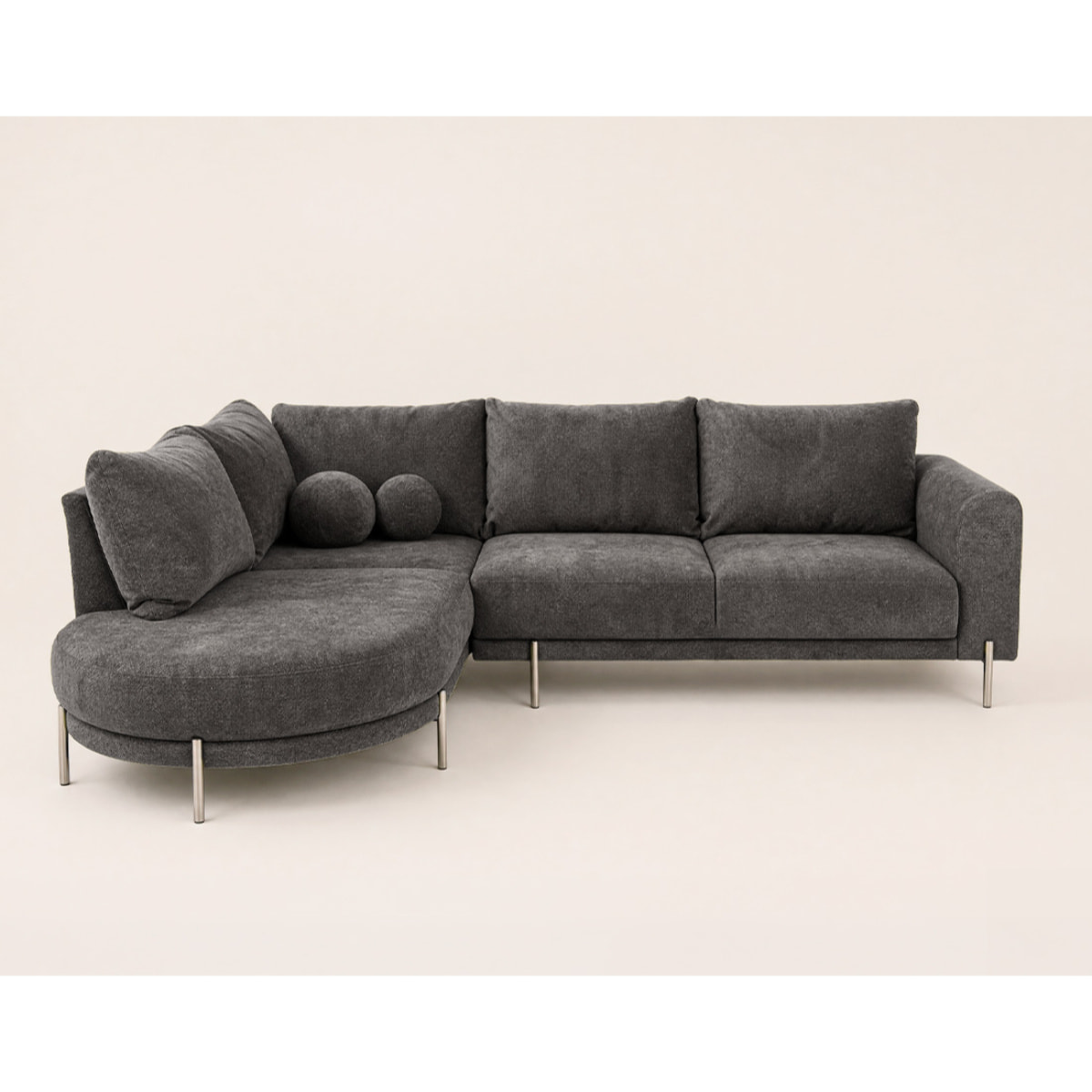 Gabin - Canapé d'angle gauche 5 places en velours texturé - Gris