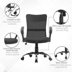 Fauteuil de bureau chaise de bureau réglable pivotant 360° fonction à bascule lin maille résille respirante noir