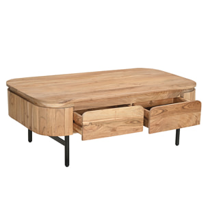 Table basse avec rangements en bois massif et métal noir 4 tiroirs L115 cm NAPOLI