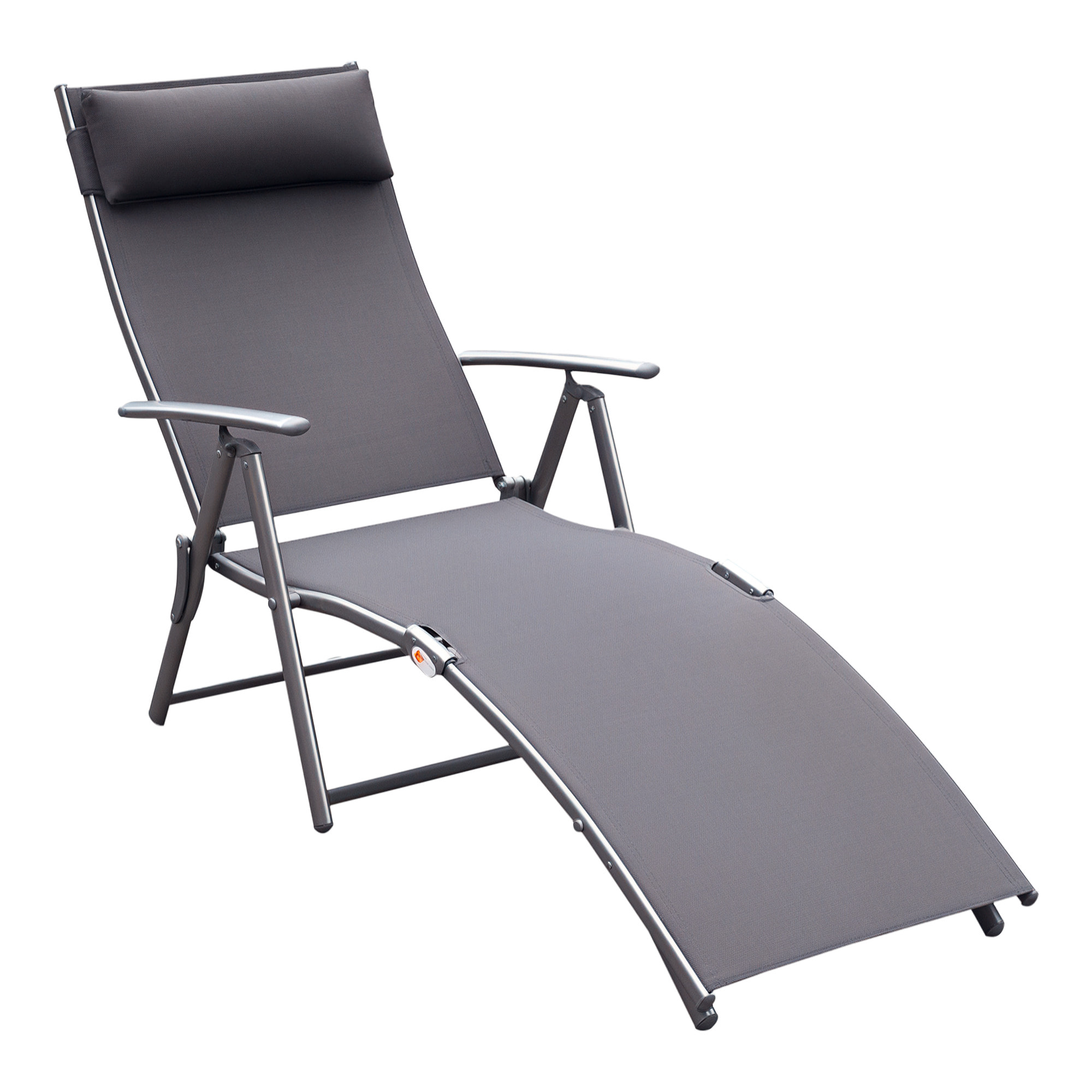 Tumbona Plegable Tumbona de Jardín con Respaldo Ajustable en 7 Niveles Almohada y Reposabrazos Carga 165 kg para Piscina Terraza Camping 137x63,5x100,5 cm Gris