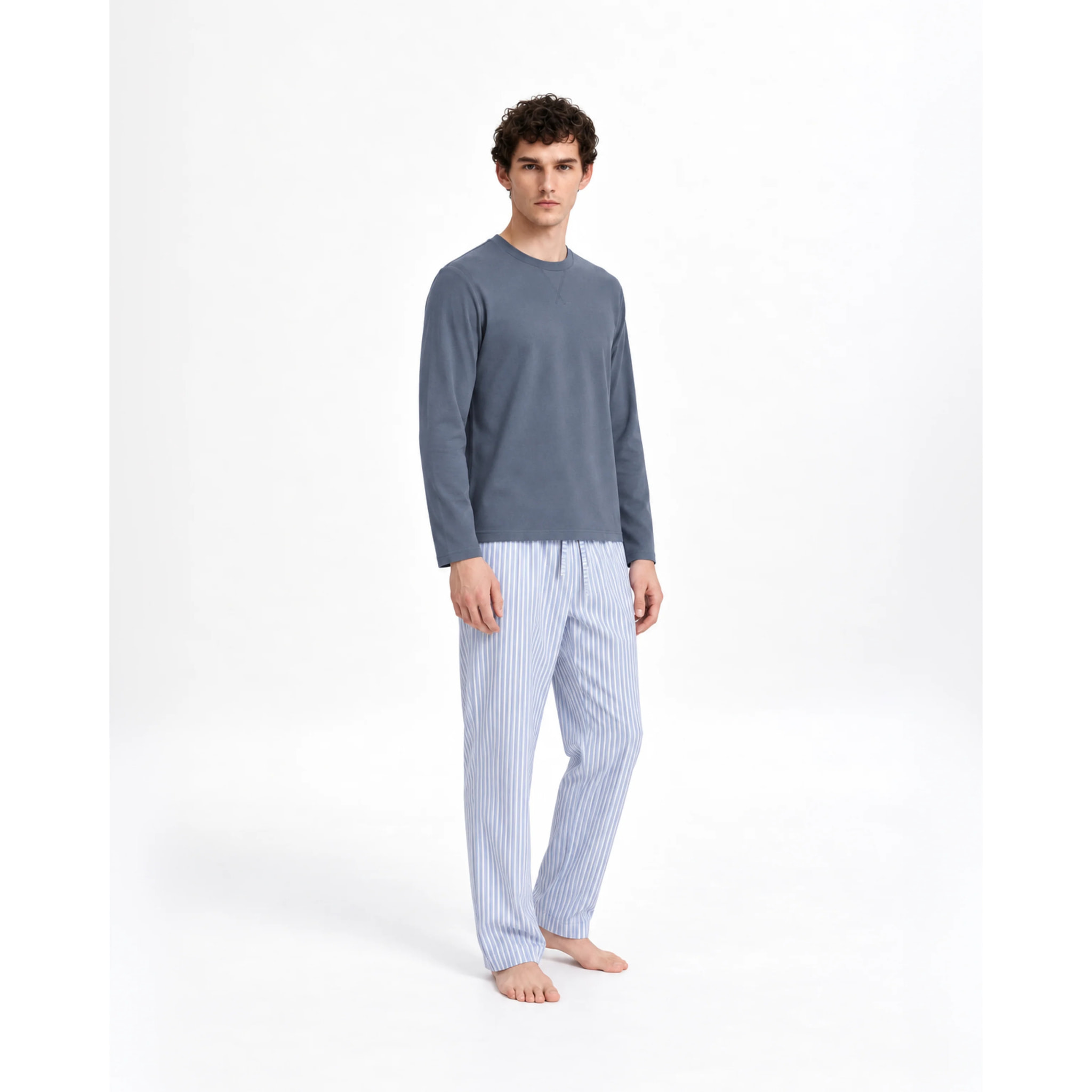 Pijama largo de algodón raya kodac azul marino