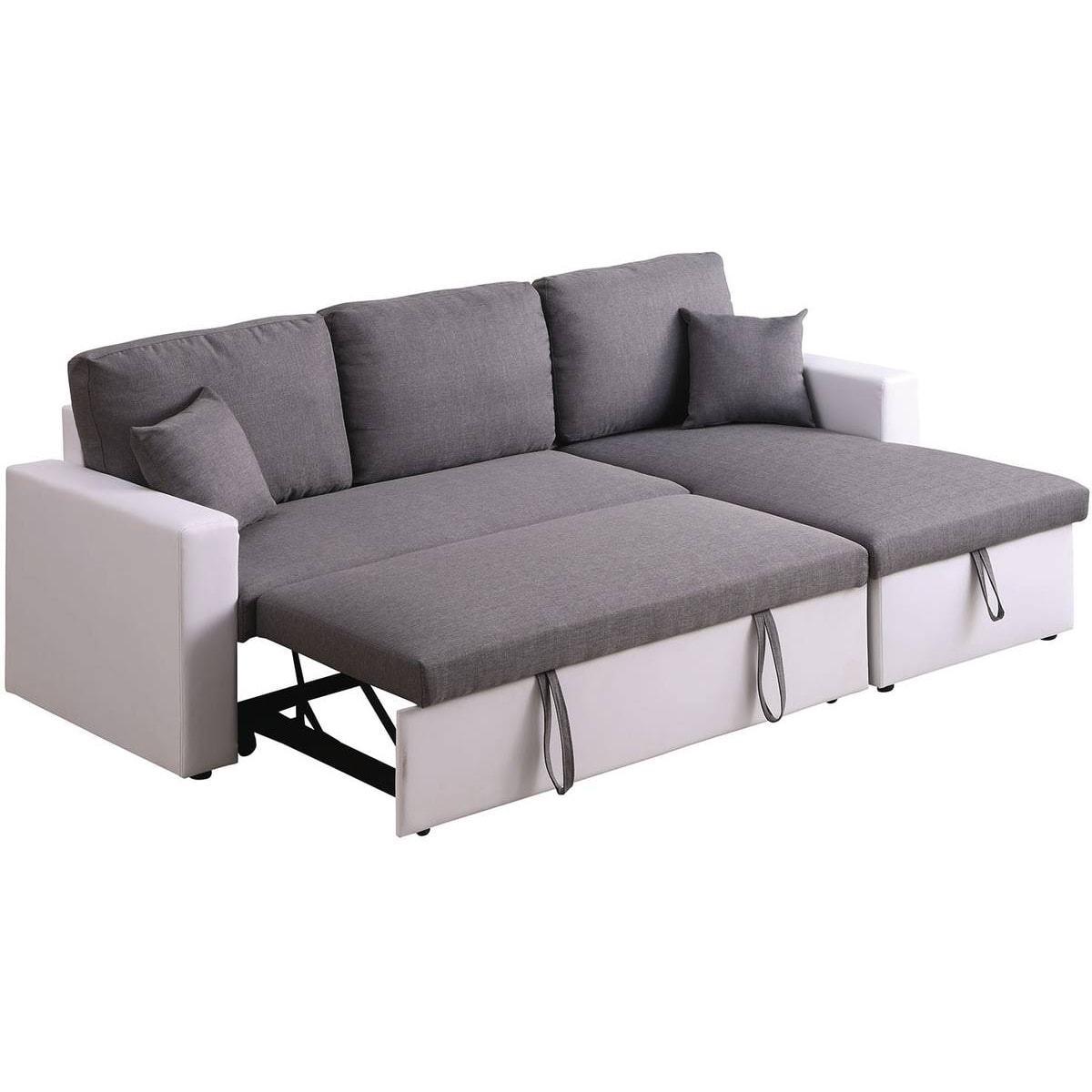 Canapé d'angle convertible/ réversible avec coffre "Alain" - 221 x 145 x 85 cm - 3 places - Gris / Blanc