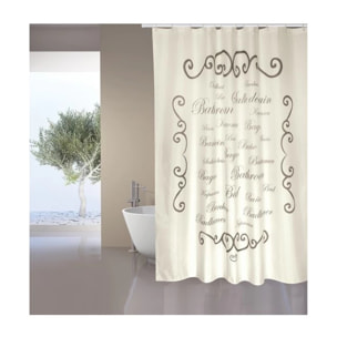 Rideau de douche Polyester PARIS 180x200cm QUALITE PREMIUM Crème - Anneaux inclus MSV