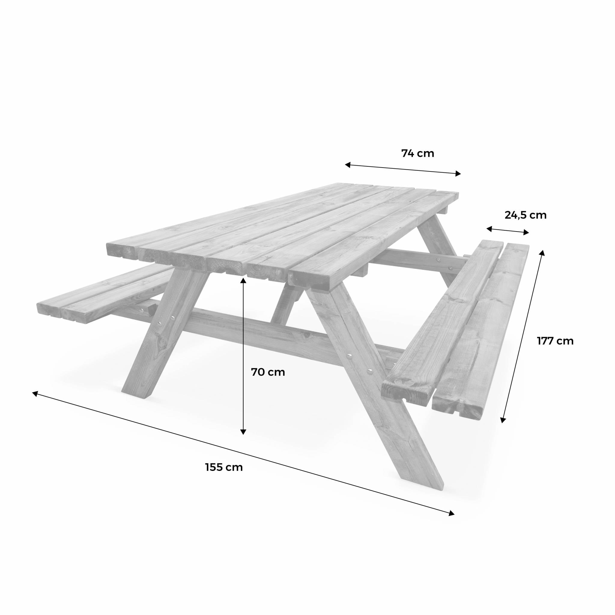Lot de 4 tables de pique-nique 180 cm avec bancs rabattables en bois. 6 places - PANCHINA - Tables de jardin robustes en pin sylvestre