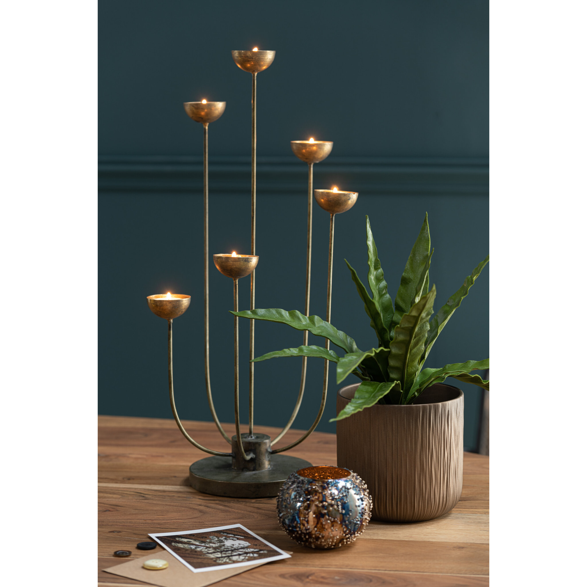 J-Line bougeoir Lise - verre - marron/or - small