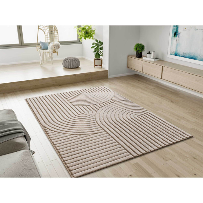 DIENA Alfombra con diseÃ±os geomÃ©tricos y relieve en tonos blancos, varias medidas disponibles.