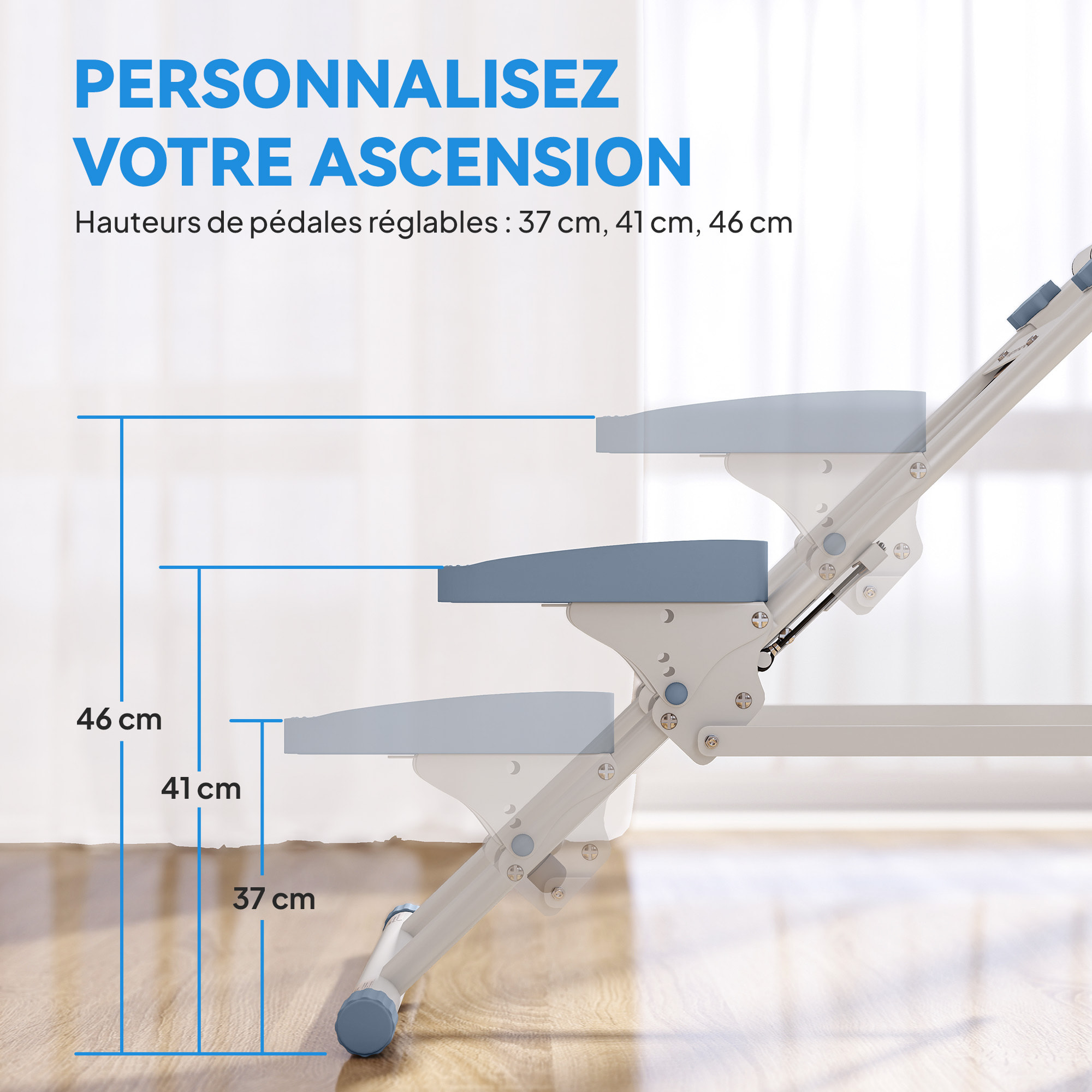 Stepper escalier pliable - stepper climber réglable - écran LCD multifonction bleu blanc