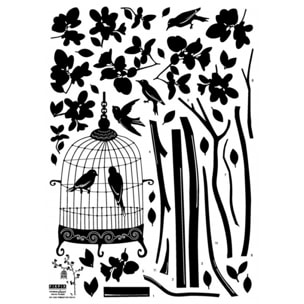 Stickers Muraux décoration adhésifs arbre et cage oiseau