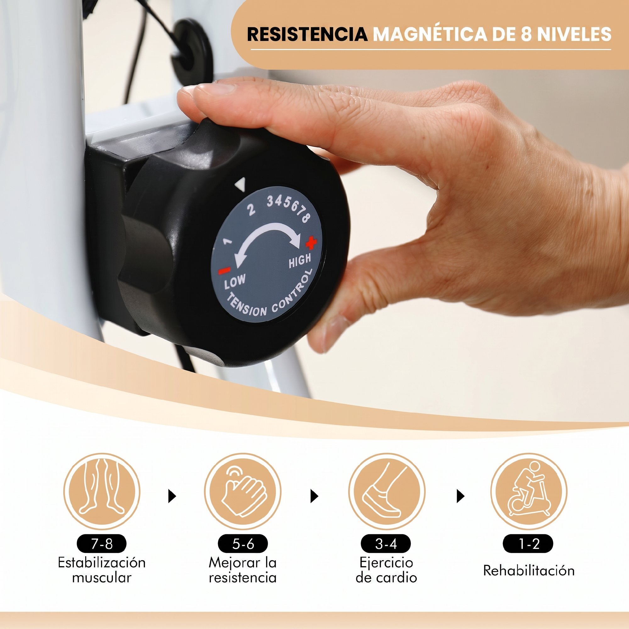 SPORTNOW Bicicleta Estática Plegable, Bicicleta Estática Casa Silenciosa con 8 Niveles Resistencia Magnética, Monitor LCD, Asiento Ajustable, Volante, Sensor Ritmo, Soporte Teléfono y Ruedas, Blanco