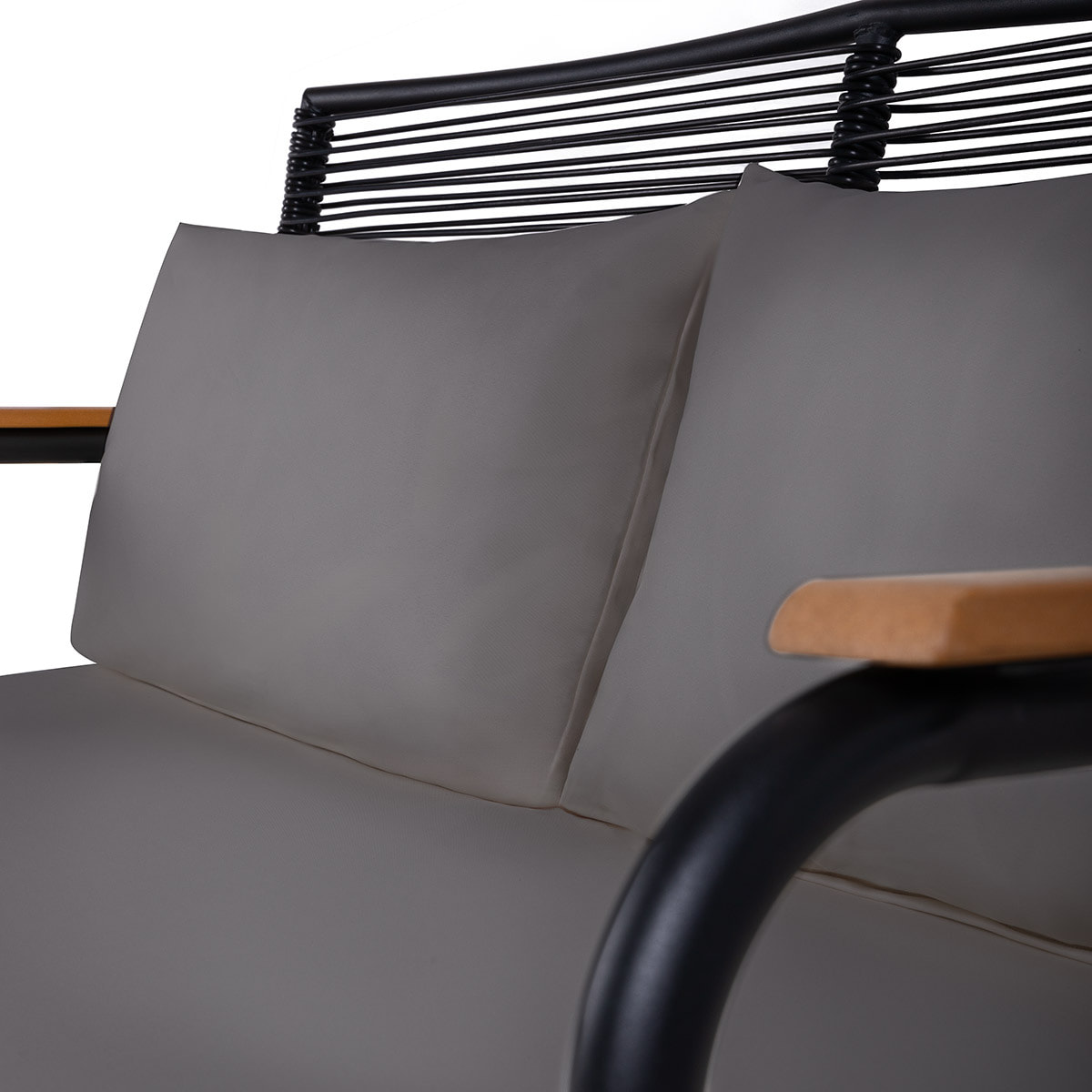 Conjunto de jardín 4 plazas, mesa centro+sofá+sillones de acero gris