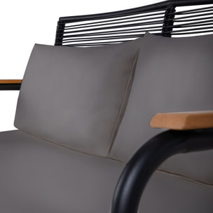 Conjunto de jardín 4 plazas, mesa centro+sofá+sillones de acero gris