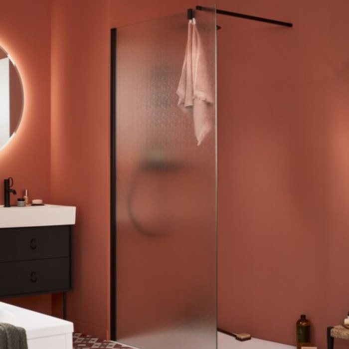 Paroi de douche Contra textile 90cm + kit profilé Noir mat