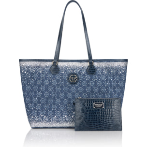 PHILIPP PLEIN Denim Shopper Bag Monogram Strass