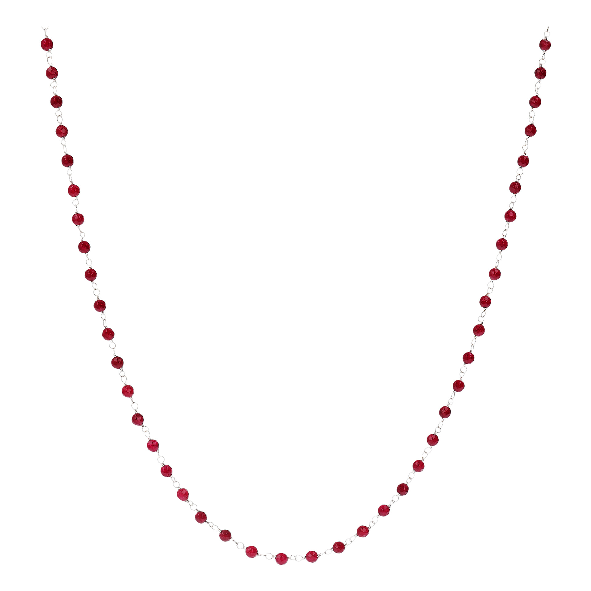 Collana Rosario Lunga con Pietra Naturale Quarzo Fucsia in Argento 925 placcato Rodio