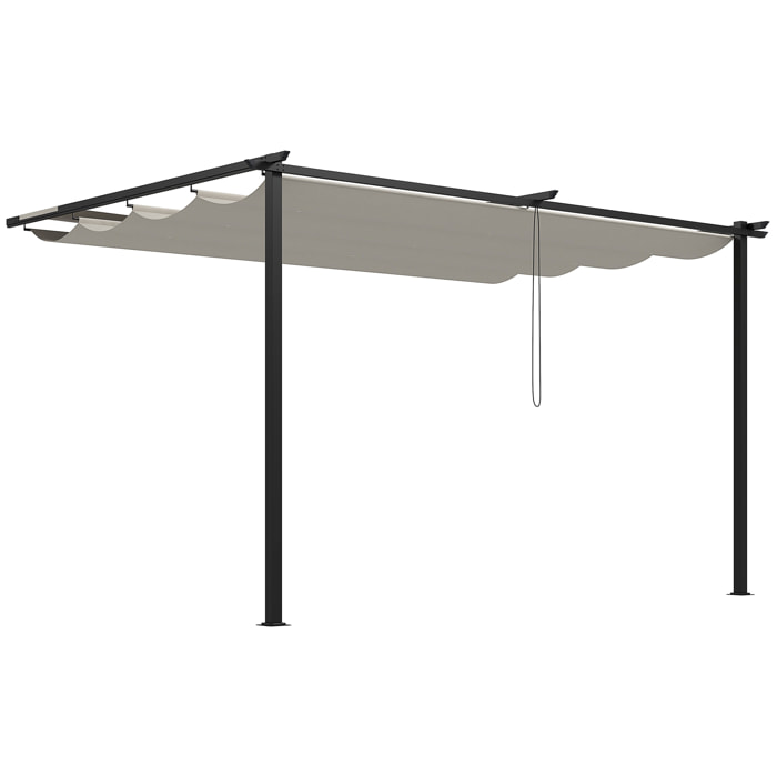 Pérgola de Pared de Jardín 4x3 m Gazebo Exterior Cenador con Techo Retráctil Tela de Poliéster y Marco de Acero para Patio Terraza Balcón Crema