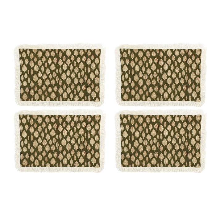 Lot de 4 sets de table en coton vert kaki avec franges RIMINI
