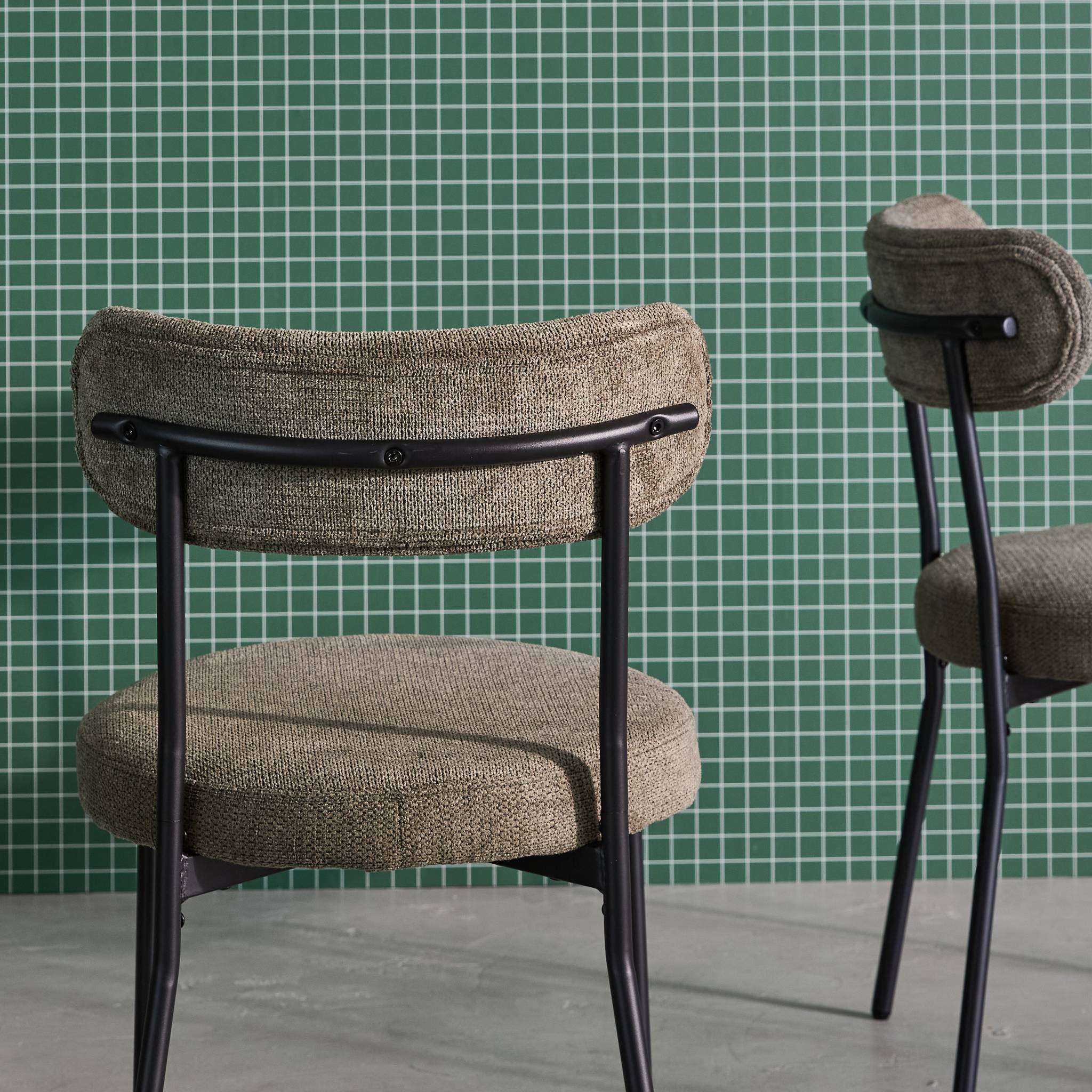 Lot de deux chaises métal et tissu chenille vert L 47 x P 49 x H 76.5cm - Livia