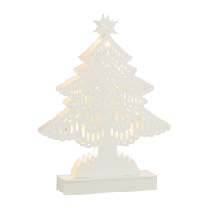 J-Line décoration Sapin De Noël - bois - blanc - large - LED