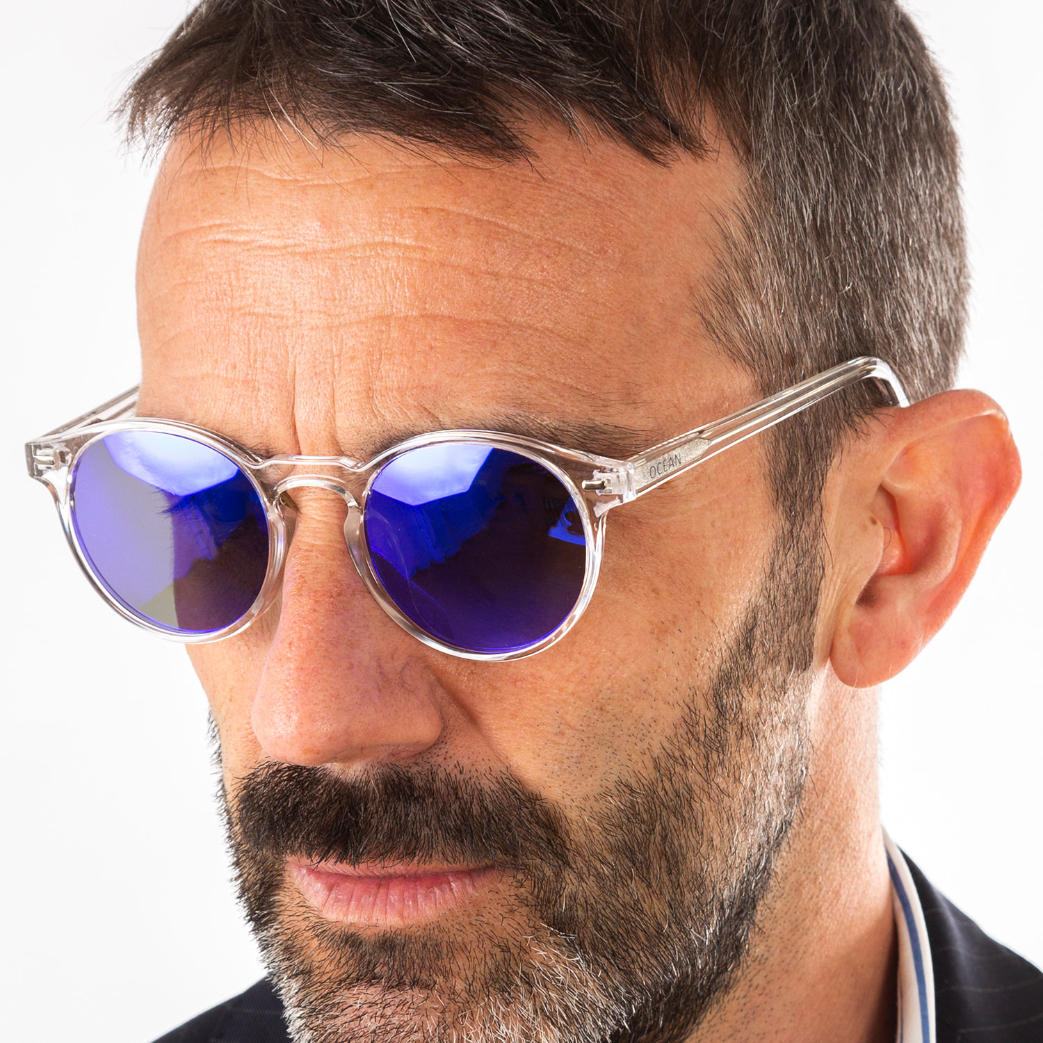 Gafas de sol OCEAN DE NIRO - Blanco transparente brillante / Revo azul