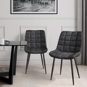 Chaises Melinda en velours - Gris - Pieds noirs