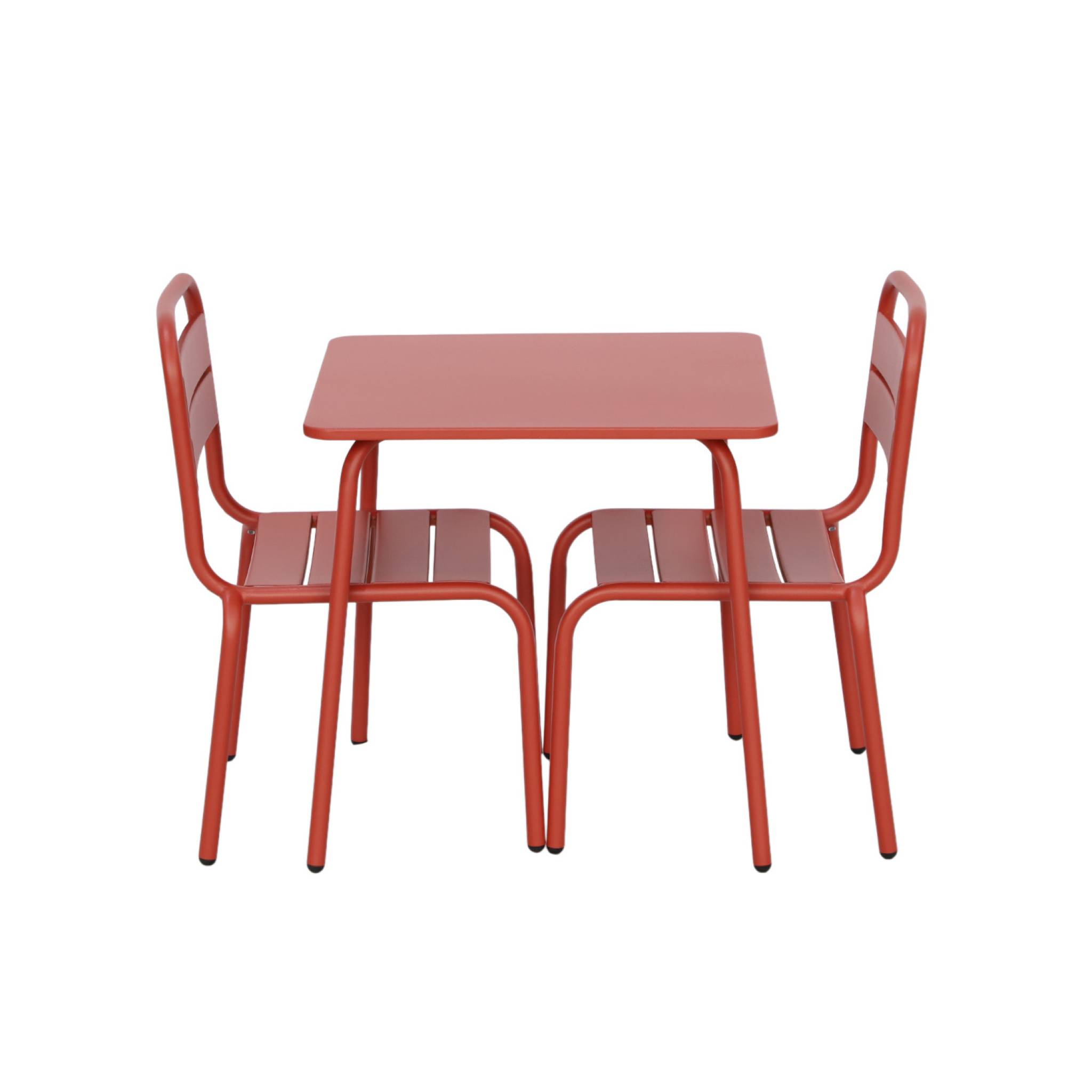 Table de jardin enfant métal + 2 assises terracotta Anna. 48x48cm