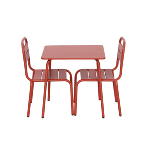 Table de jardin enfant métal + 2 assises terracotta Anna. 48x48cm