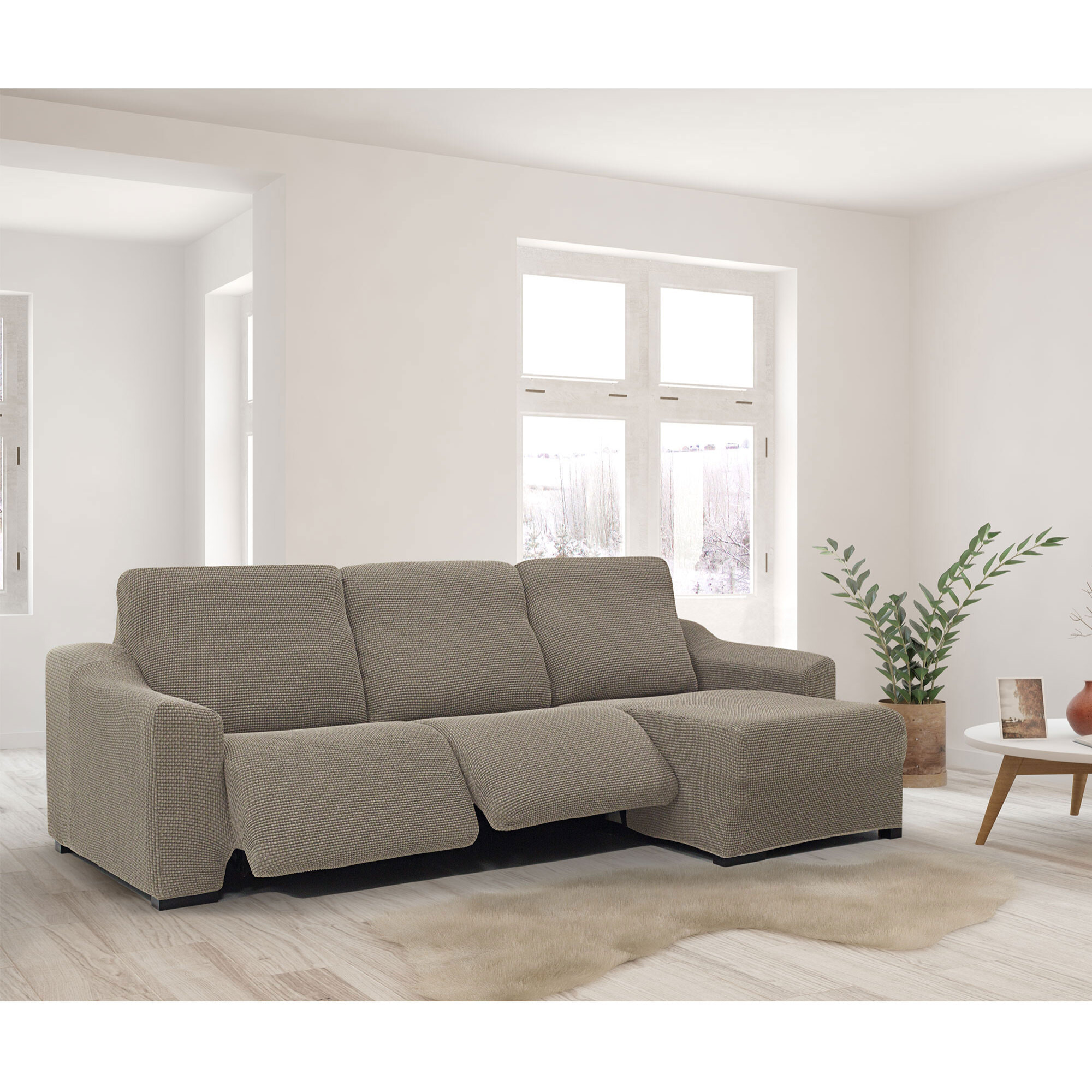 Funda para Chaise Longue derecho (visto de frente ) brazo corto SÚPER ELÁSTICA con RELAX modelo HELENA
