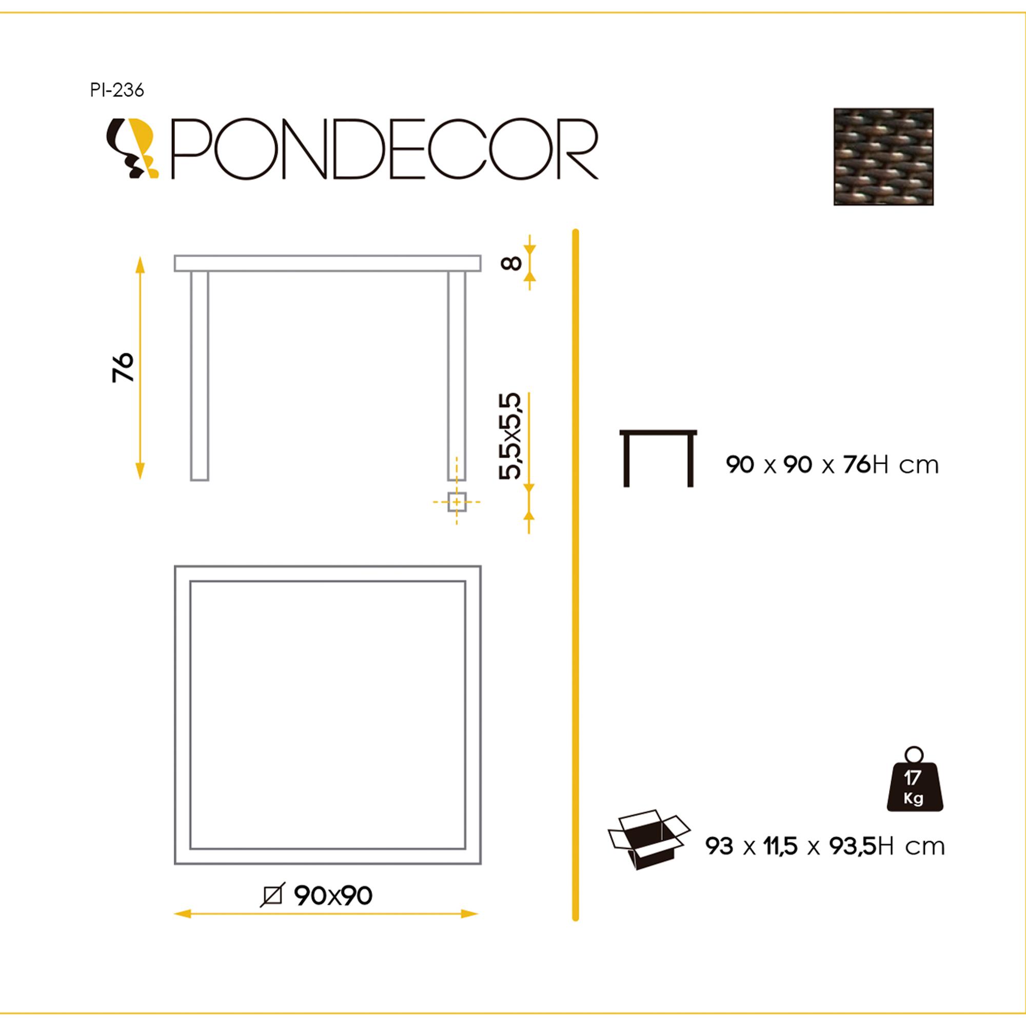 Mesa fija cuadrada de jardín INDALO - marrón chocolate - 90x90x76 cm