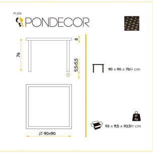 Mesa fija cuadrada de jardín INDALO - marrón chocolate - 90x90x76 cm