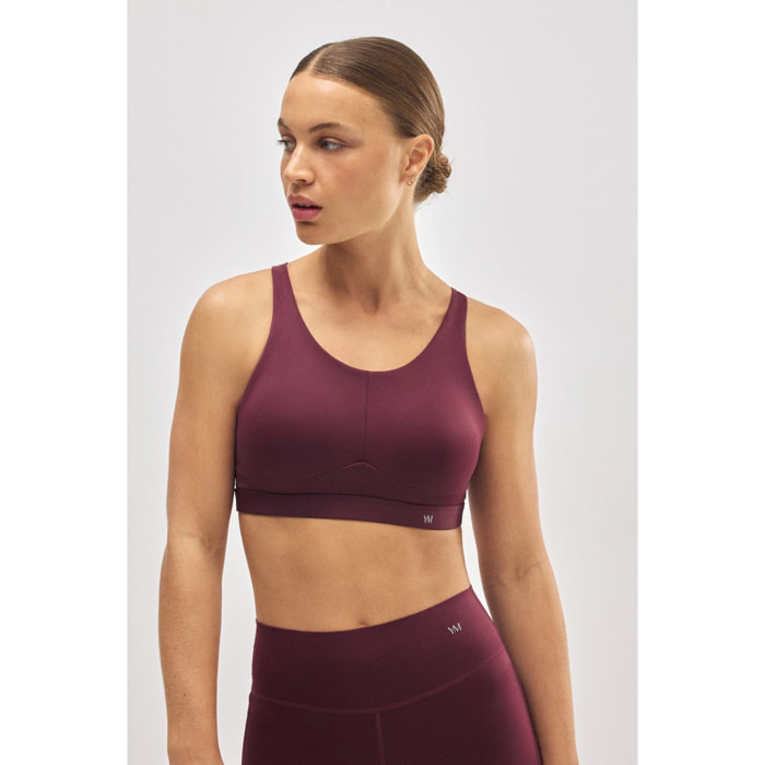 Reggiseno sportivo ad alto sostegno con spalline regolabili color bordeaux