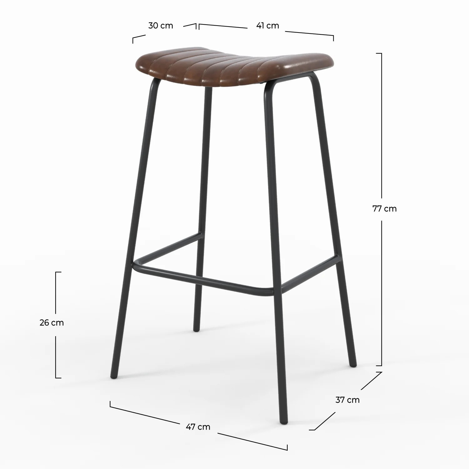 Lot de 2 tabourets de bar 77 cm en cuir marron et pieds en métal - Lupin