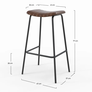 Lot de 2 tabourets de bar 77 cm en cuir marron et pieds en métal - Lupin