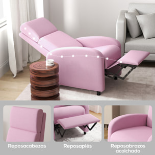 Sillón Relax Reclinable Manual Sillón Relax Tapizado en Lino Sintético con Reposapiés Carga 120 kg Sillón Reclinable para Dormitorio Oficina Rosa