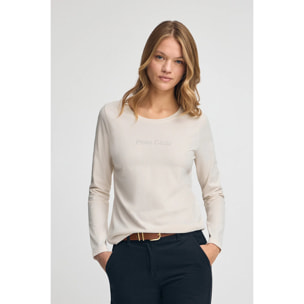 Maglietta ecrù a maniche lunghe con brillantini Polo Club