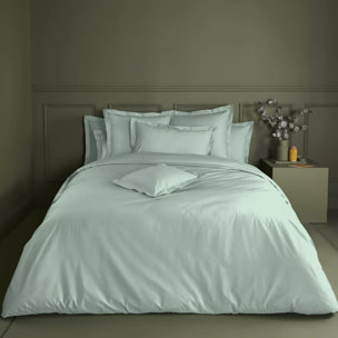 Housse de couette percale de coton uni bleu vert La percale francaise givre
