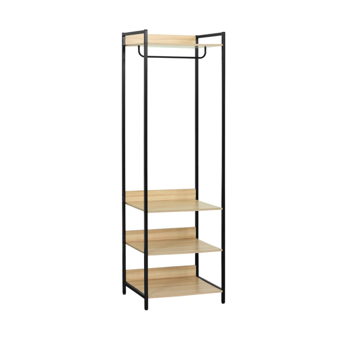 Module dressing décor bois et métal 1 penderie 3 étagères CLEVER