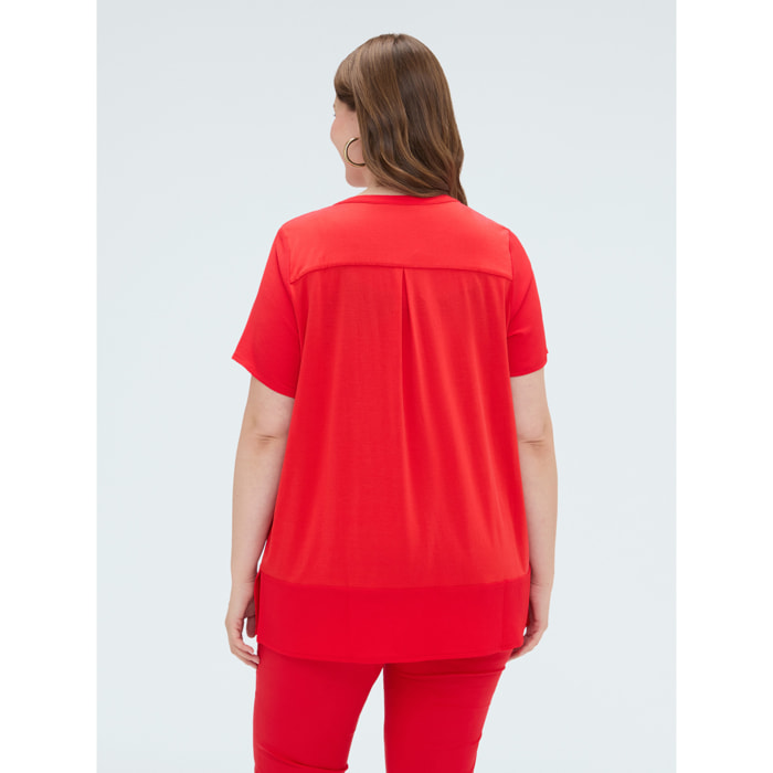 Fiorella Rubino - T-shirt in misto lyocell con bottoncini - Rosso