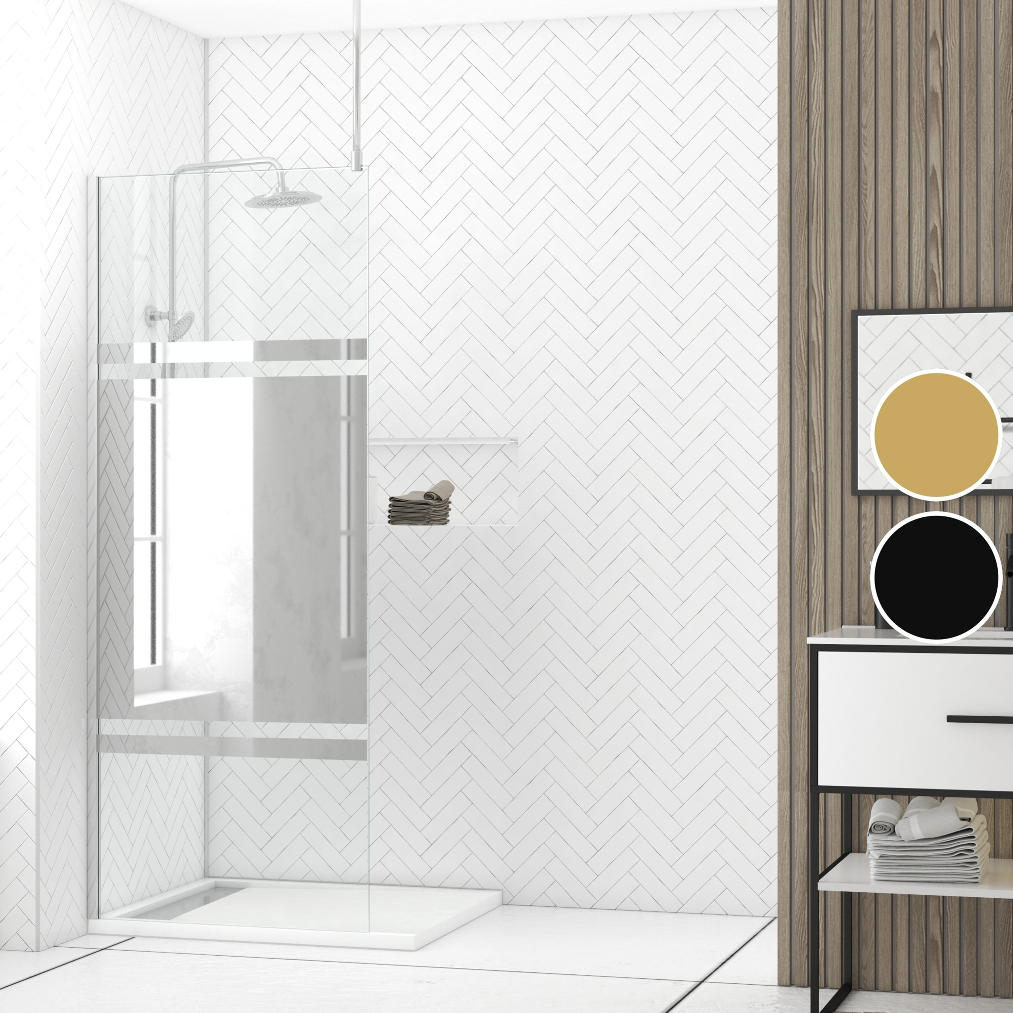 Paroi de Douche 80x200cm Miroir - Profilé + Barre Plafond Finition Chrome - FREEDOM 2 MIRROR