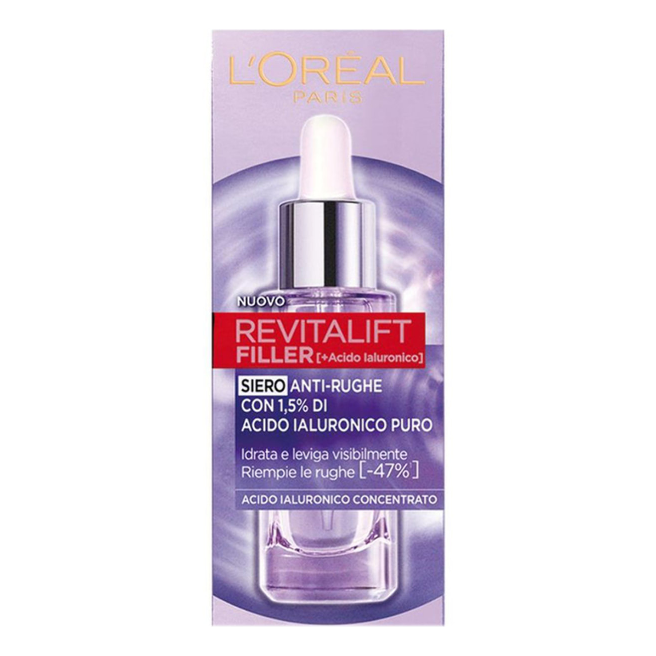 Siero Viso Anti-Rughe Rimpolpante Idratante Levigante Revitalift Filler con Acido Ialuronico - Flacone da 30ml