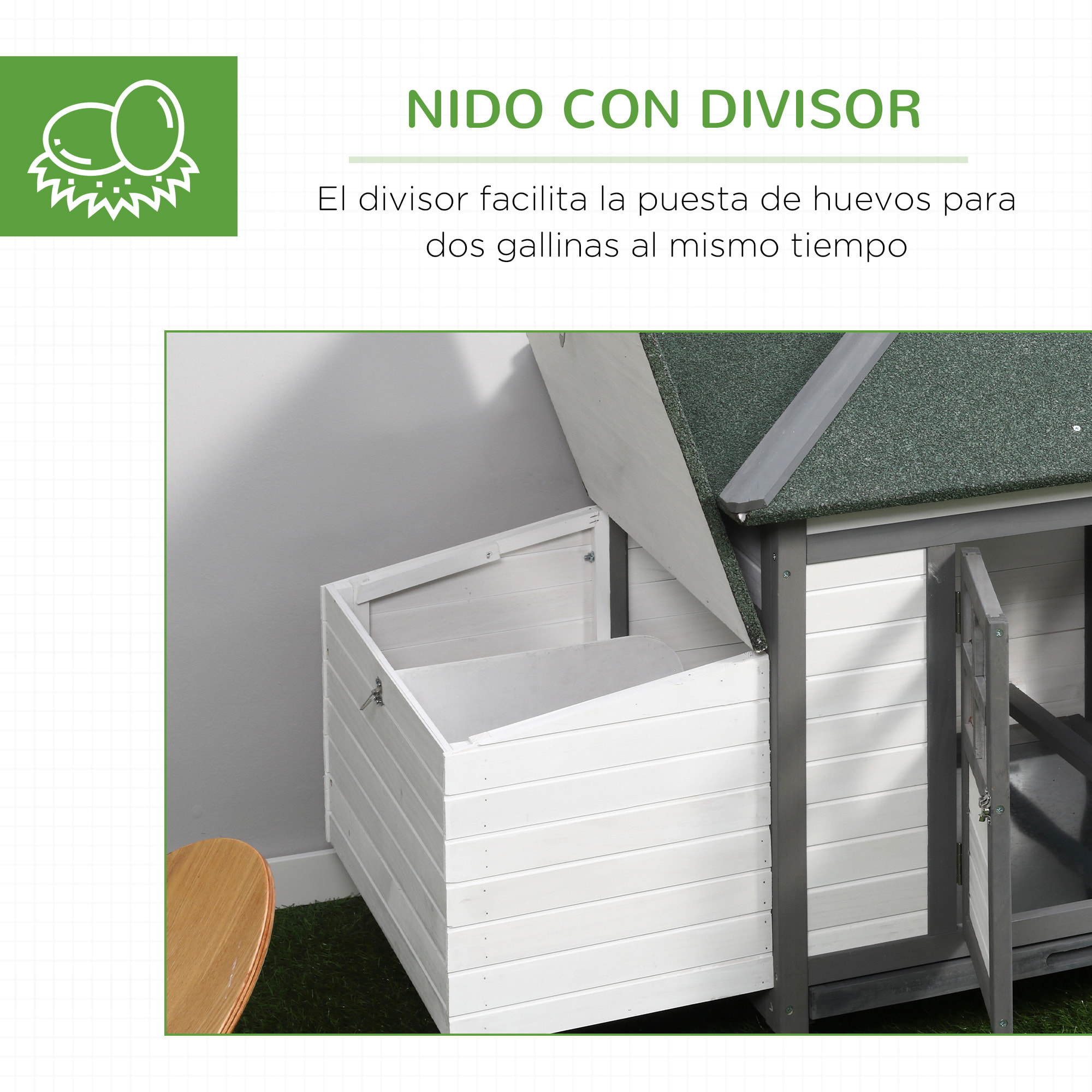 Gallinero de Madera Jaula con Caja Nido y Espacio para Correr 196x76x97 cm Gris