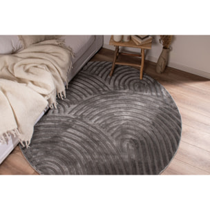 BIANCA - Tapis rond à motif arc en ciel en relief - Gris
