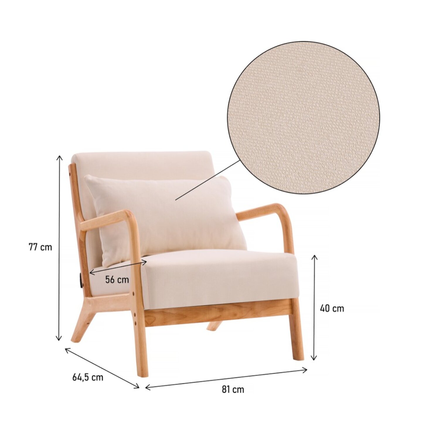 Fauteuil "Clinton" en bois style scandinave - Lin - Beige