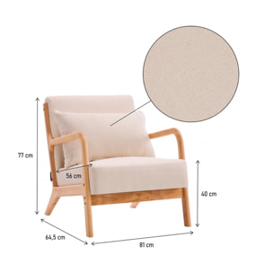 Fauteuil "Clinton" en bois style scandinave - Lin - Beige